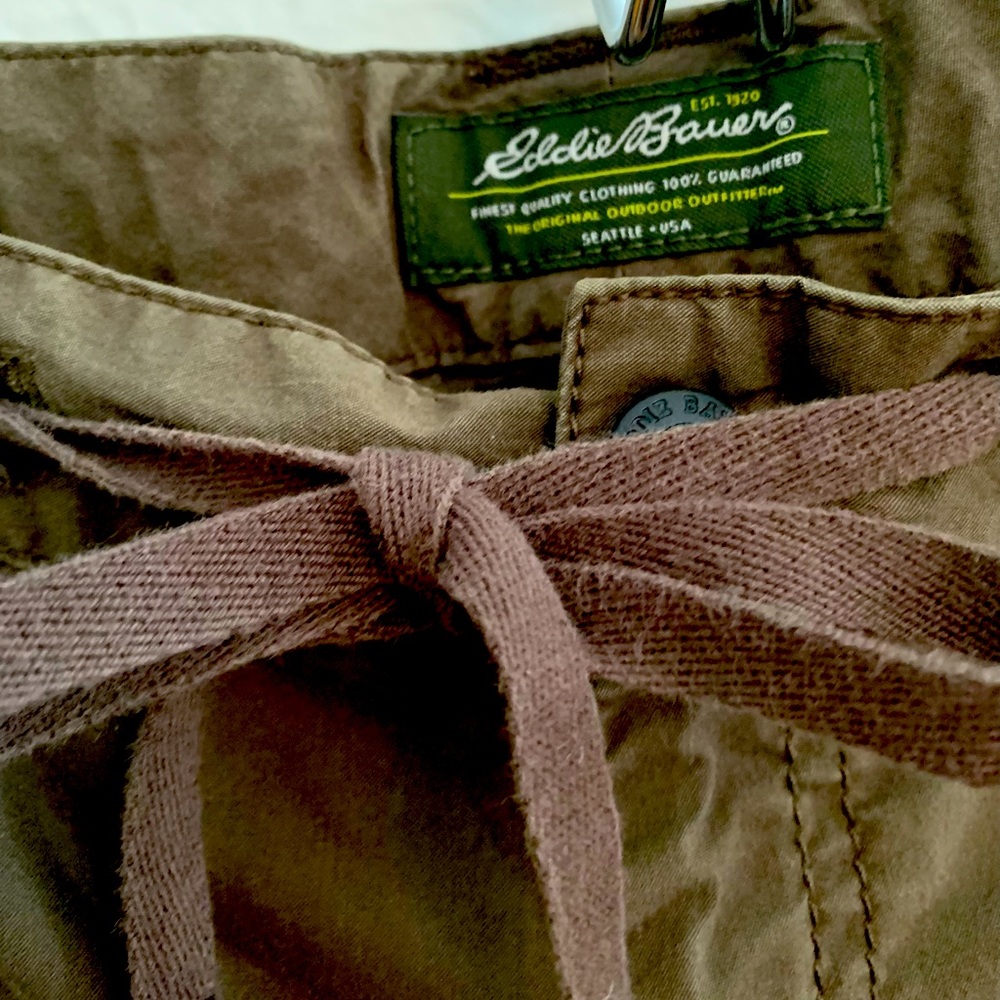Eddie Bauer Olive Green Convertible Hiking Cargo Pants Roll Up Leg Drawstring